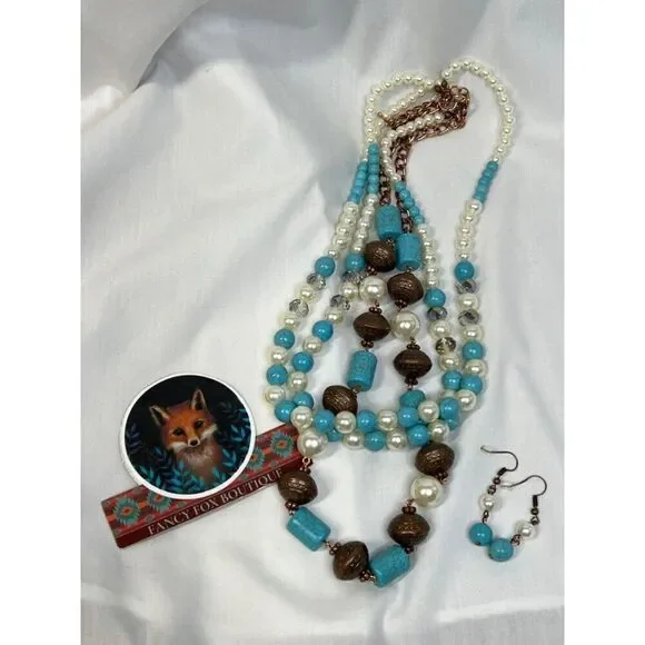 SOUTHWEST TURQUOISE PEARL FANCY Western Rodeo Cowgirl Fashion Necklace Set New - Picture 16 of 16